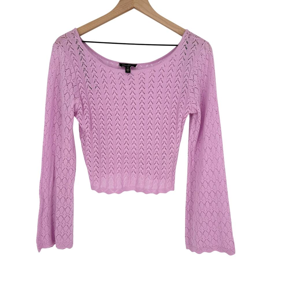 Jessica Simpson XS Lilac Pointelle Knit Pullover Boat Neck Cottagecore Romantic